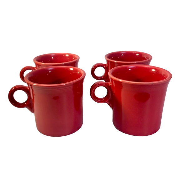 Set Of 4 Fiesta Scarlet Red Coffee Mugs O Ring Handles Contemporary - Picture 10 of 14